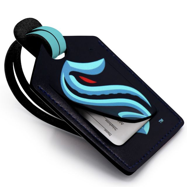 Étiquette de bagage en cuir personnalisée Seattle Kraken Deep Sea Blue