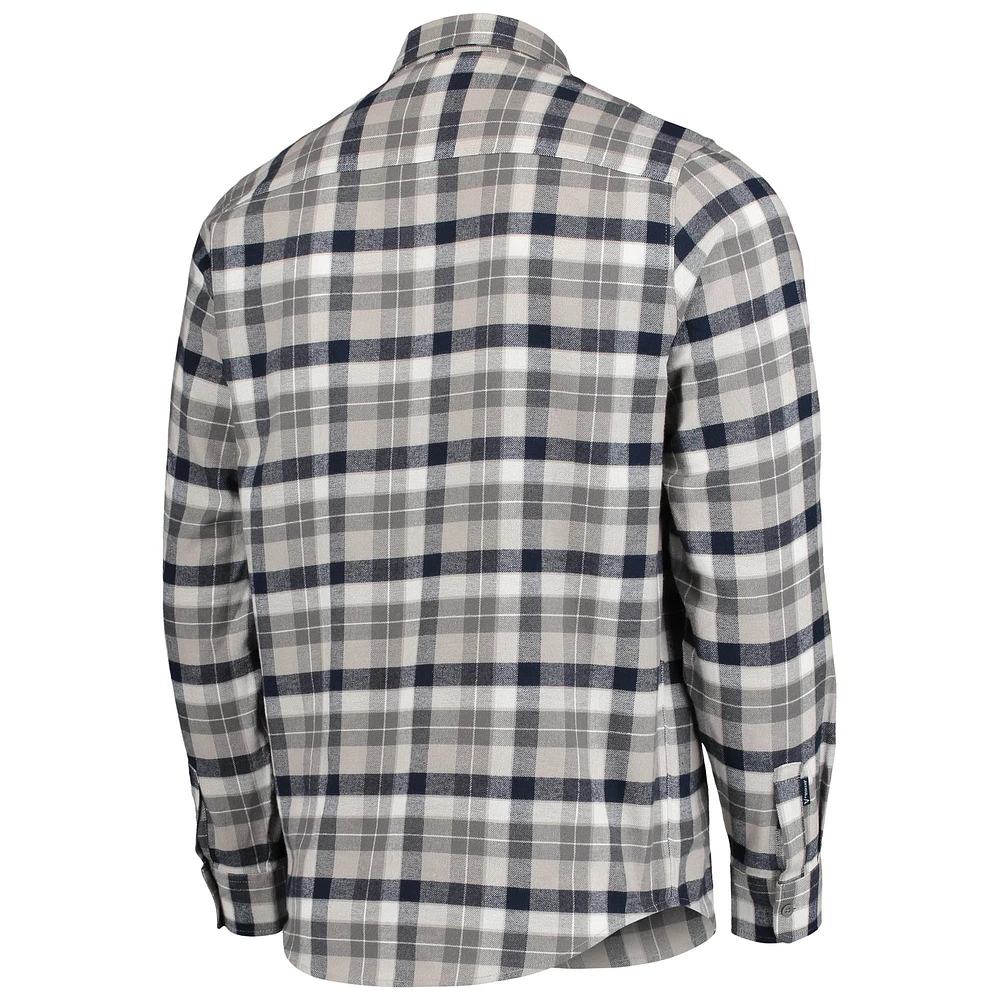 Men's Antigua Deep Sea Blue/Gray Seattle Kraken Ease Plaid Button-Up Long Sleeve Shirt
