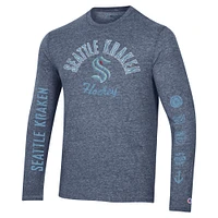 Champion Heather Navy Seattle Kraken T-shirt à manches longues trois mélanges multi-logos pour hommes