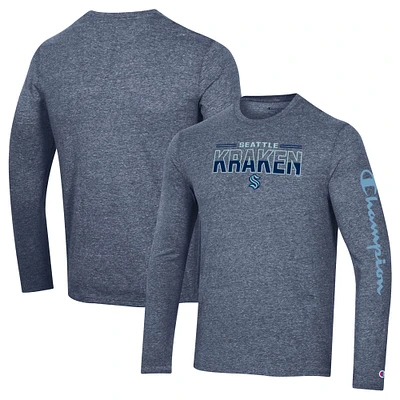 T-shirt à manches longues en trois mélanges Seattle Kraken Champion bleu marine chiné pour homme