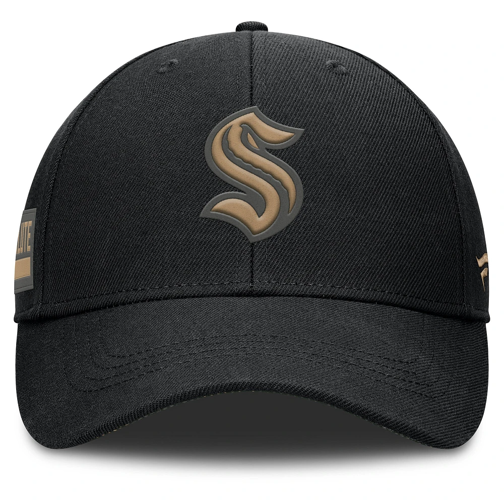 Men's Fanatics Black Seattle Kraken Authentic Pro Military Appreciation Adjustable Hat