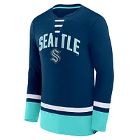 T-shirt à manches longues lacets Seattle Kraken Back Pass Fanatics Deep Sea Blue pour hommes