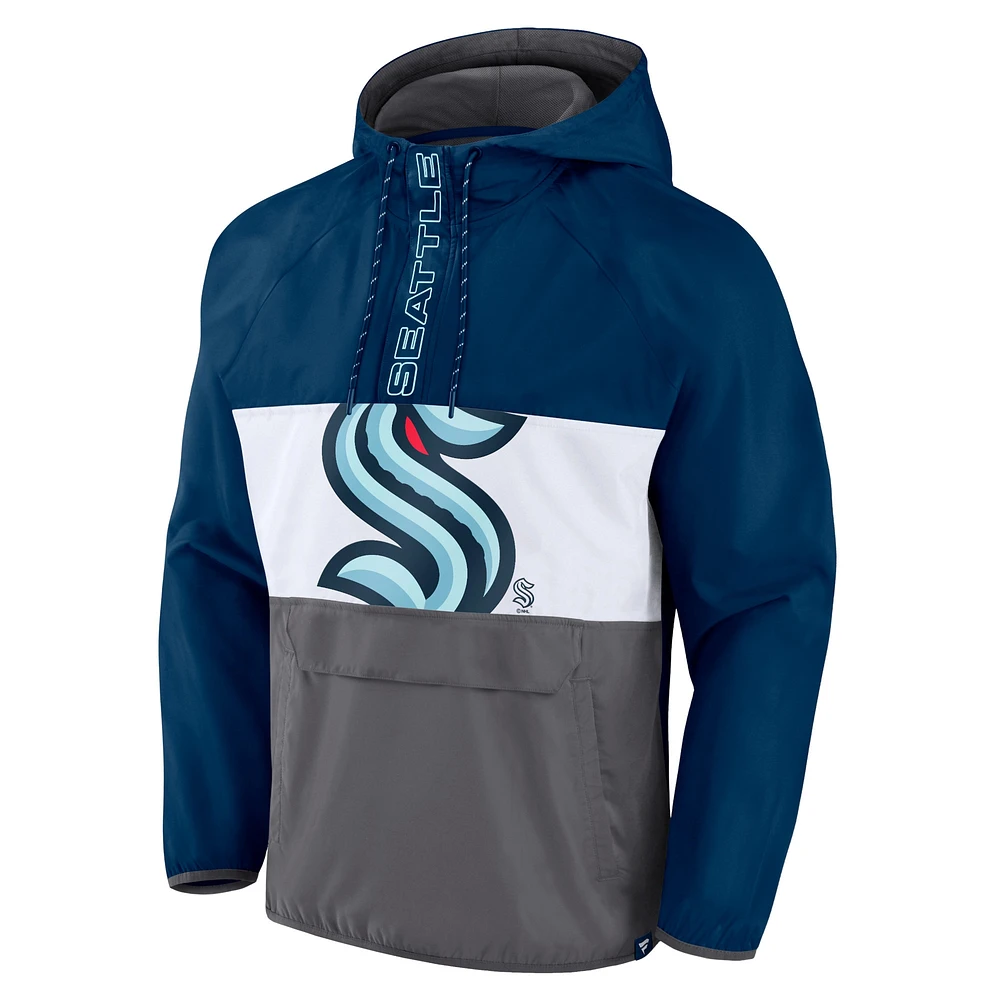 Men's Fanatics Deep Sea Blue Seattle Kraken Flagrant Foul Anorak Raglan Half-Zip Hoodie Jacket