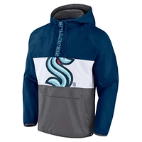 Men's Fanatics Deep Sea Blue Seattle Kraken Flagrant Foul Anorak Raglan Half-Zip Hoodie Jacket