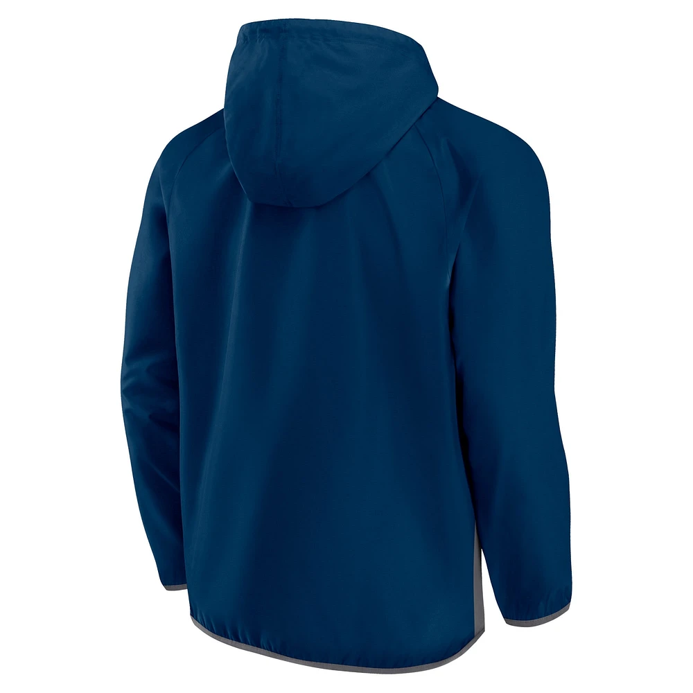 Men's Fanatics Deep Sea Blue Seattle Kraken Flagrant Foul Anorak Raglan Half-Zip Hoodie Jacket