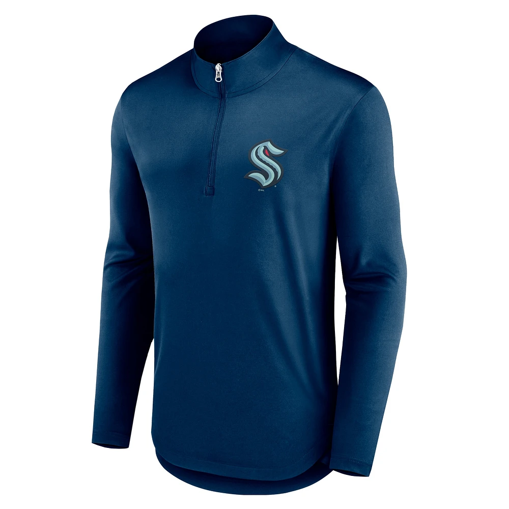 Men's Fanatics Deep Sea Blue Seattle Kraken Mock Neck Quarter-Zip Top