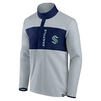 polaire Seattle Kraken Omni Fanatics gris/bleu profond pour hommes - Veste quart de bouton-pression