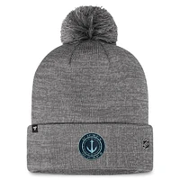 Men's Fanatics  Gray Seattle Kraken Authentic Pro Home Ice Cuffed Knit Hat with Pom