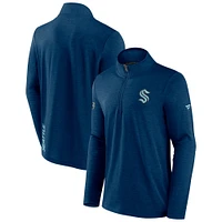 Men's Fanatics Heather Deep Sea Blue Seattle Kraken 2022 Authentic Pro Fleece - Quarter-Zip Jacket