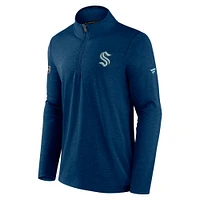 Men's Fanatics Heather Deep Sea Blue Seattle Kraken 2022 Authentic Pro Fleece - Quarter-Zip Jacket