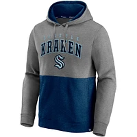 Men's Fanatics Heathered Gray/Deep Sea Blue Seattle Kraken Block Party Classic Arch Signature Pullover Hoodie