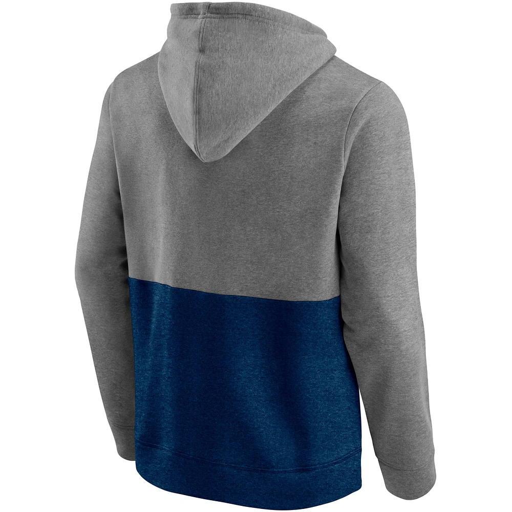Men's Fanatics Heathered Gray/Deep Sea Blue Seattle Kraken Block Party Classic Arch Signature Pullover Hoodie