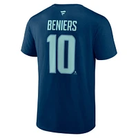 Men's Fanatics Matty Beniers Deep Sea Blue Seattle Kraken Authentic Stack Name & Number T-Shirt