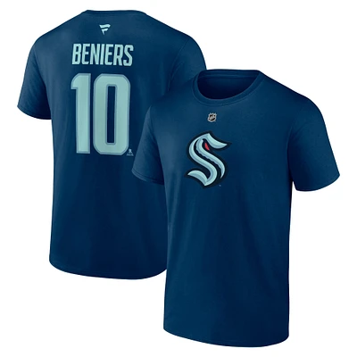 Fanatics pour hommes Matty Beniers Deep Sea Blue Seattle Kraken Authentic Stack Name & Number T-shirt