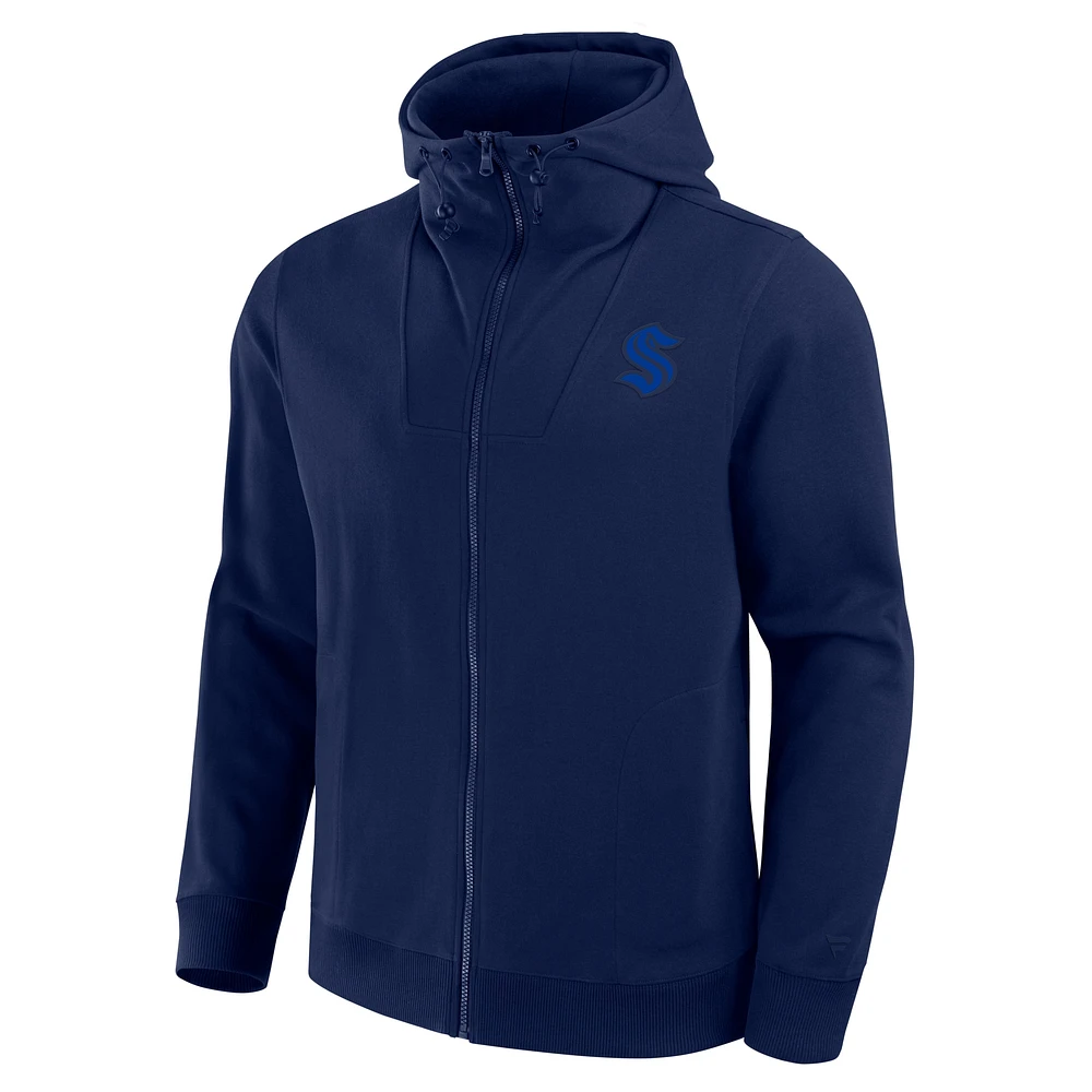 Men's Fanatics  Navy Seattle Kraken Elements Tonal Primary Tri-Blend Full-Zip Hoodie