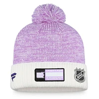 Men's Fanatics Purple/White Seattle Kraken 2021 Hockey Fights Cancer Cuffed Knit Hat with Pom