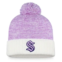 Men's Fanatics Purple/White Seattle Kraken 2021 Hockey Fights Cancer Cuffed Knit Hat with Pom