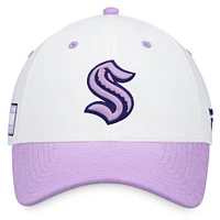 Men's Fanatics White/Purple Seattle Kraken Authentic Pro Hockey Fights Cancer Adjustable Hat