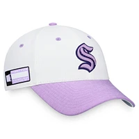 Men's Fanatics White/Purple Seattle Kraken Authentic Pro Hockey Fights Cancer Adjustable Hat