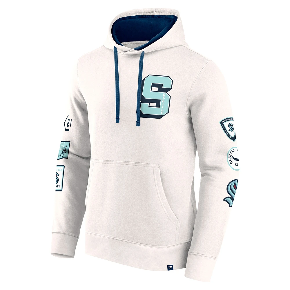 Men's Fanatics White Seattle Kraken Letterman Fleece Pullover Hoodie