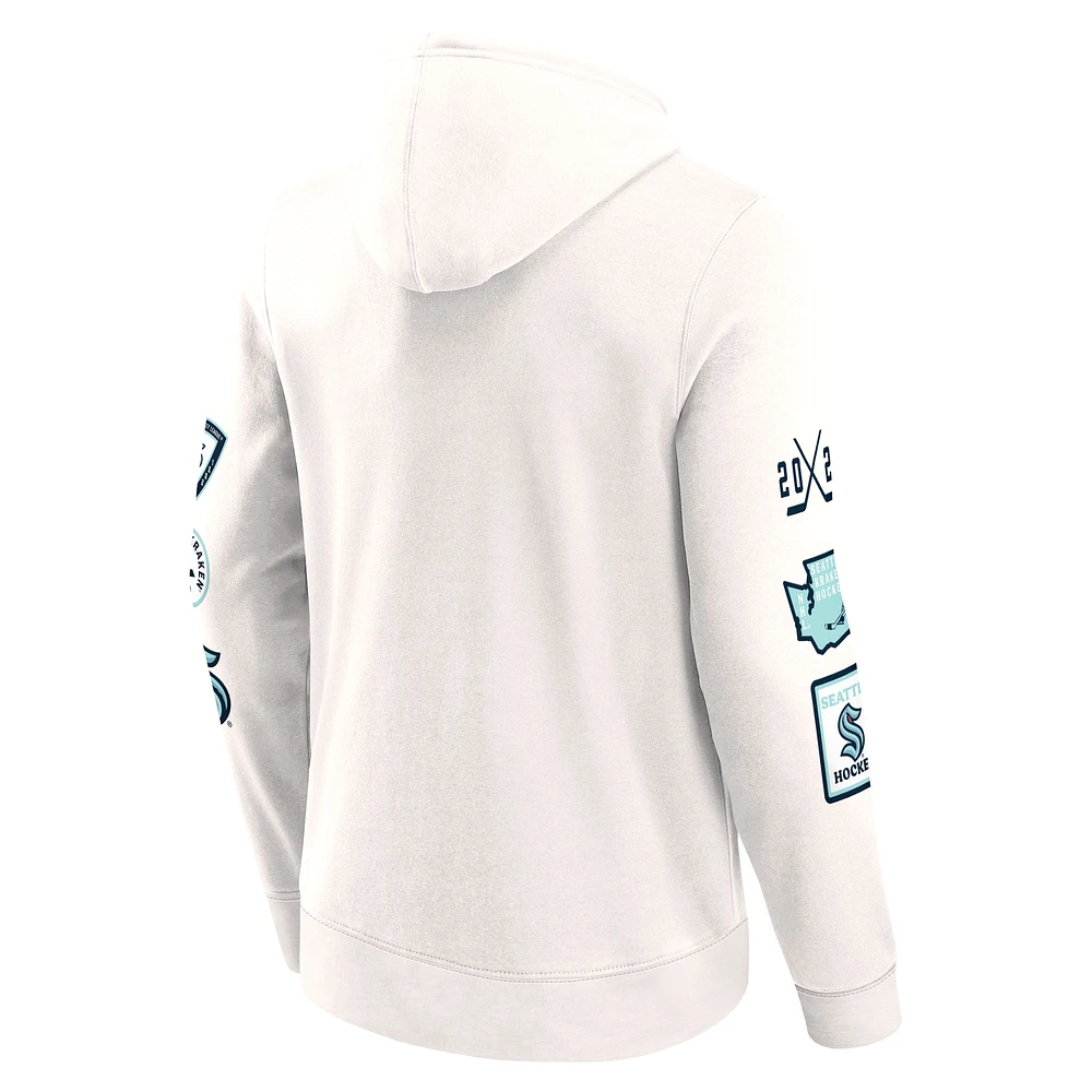 Men's Fanatics White Seattle Kraken Letterman Fleece Pullover Hoodie