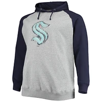 Sweat à capuche raglan Seattle Kraken pour homme, gris chiné/bleu marine, grande taille
