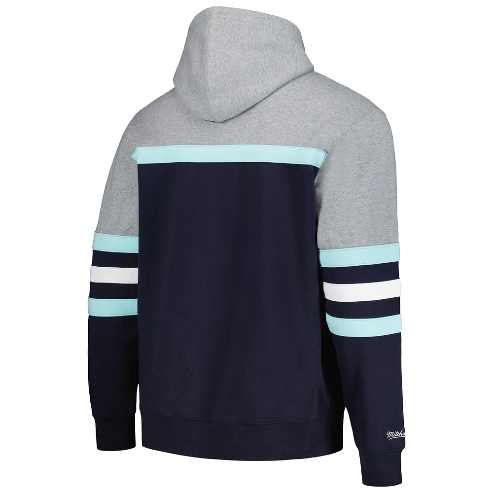 Men's Mitchell & Ness Deep Sea Blue/Gray Seattle Kraken Head Coach Pullover Hoodie