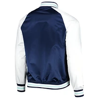 Men's Mitchell & Ness Deep Sea Blue/White Seattle Kraken Primetime Raglan Satin Full-Snap Jacket