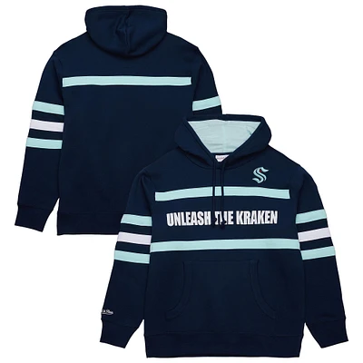 Men's Mitchell & Ness Deep Sea Blue Seattle Kraken Head Coach Slogan Pullover Hoodie