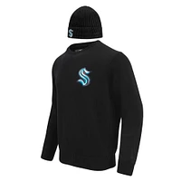 Men's Pro Standard Black Seattle Kraken Pullover Sweater & Cuffed Knit Hat Box Gift Set
