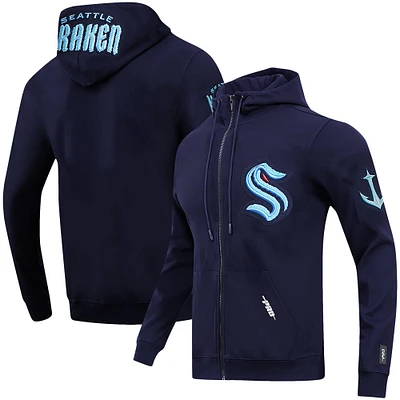 Veste à capuche entièrement zippée en chenille classique Pro Standard Navy Seattle Kraken pour hommes