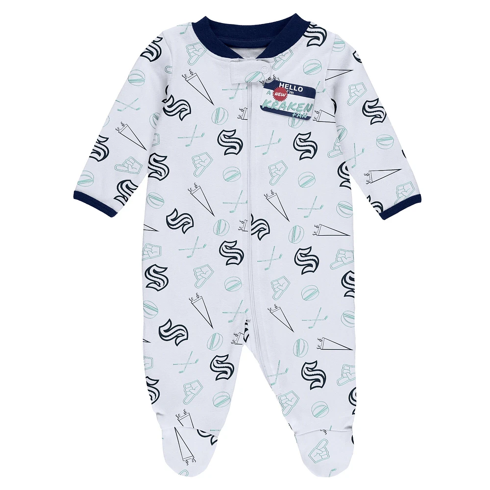 Newborn & Infant WEAR by Erin Andrews White Seattle Kraken Sleep Play Full-Zip Footed Jumper with Bib
