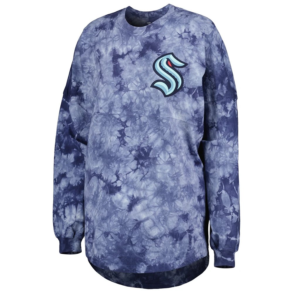 Women's Fanatics Deep Sea Blue Seattle Kraken Crystal-Dye Long Sleeve T-Shirt