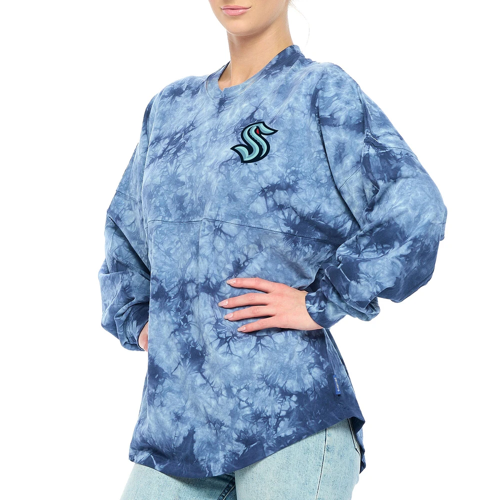 Women's Fanatics Deep Sea Blue Seattle Kraken Crystal-Dye Long Sleeve T-Shirt