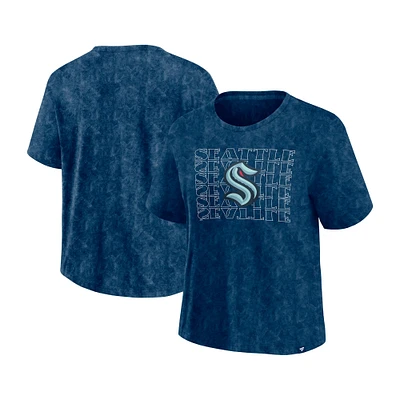 T-shirt délavé bleu marine pour femme Fanatics Seattle Kraken