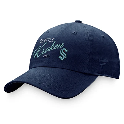 Casquette ajustable pour femme Fanatics Deep Sea Blue Seattle Kraken Fundamental Script