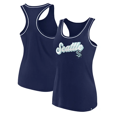 Débardeur à col rond et dos nageur Fanatics Deep Sea bleu Seattle Kraken pour femmes