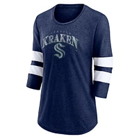 T-shirt à manches 3/4 Heather Deep Sea Blue Seattle Kraken Special Edition 2.0 Barn Burner de marque Fanatics pour femmes