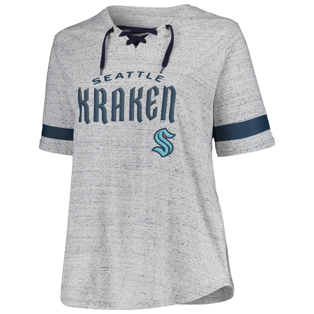 Women's Fanatics Heather Gray Seattle Kraken Plus Lace-Up  T-Shirt