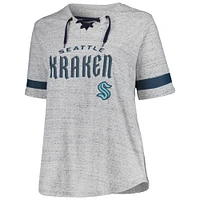 Women's Fanatics Heather Gray Seattle Kraken Plus Lace-Up  T-Shirt
