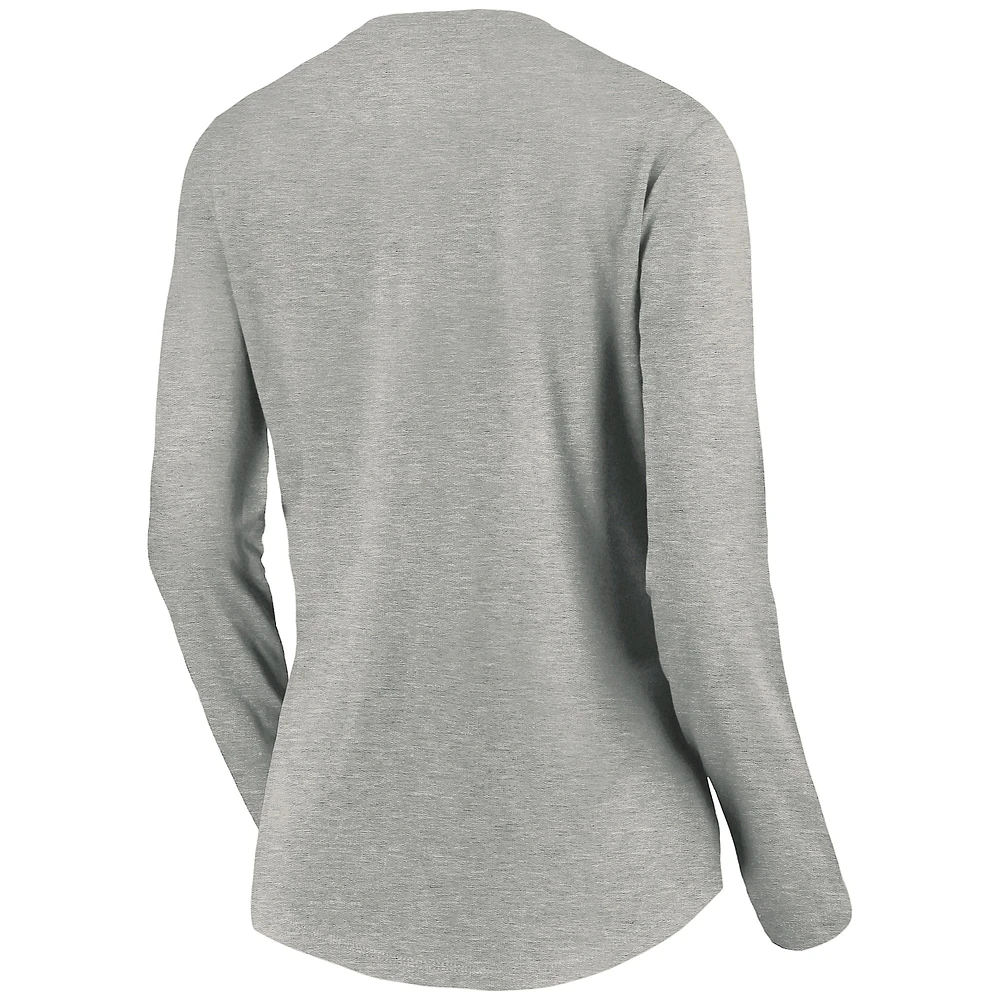 Women's Fanatics Heather Gray Seattle Kraken Primary Logo Long Sleeve V-Neck T-Shirt