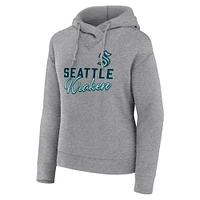 Women's Fanatics Heather Gray Seattle Kraken Script Favorite Pullover Hoodie