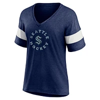 Women's Fanatics Heather Navy Seattle Kraken Special Edition 2.0 Ring The Alarm V-Neck T-Shirt