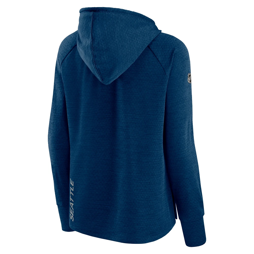 Women's Fanatics Heathered Deep Sea Blue Seattle Kraken Authentic Pro Performance Raglan Pullover - Hoodie