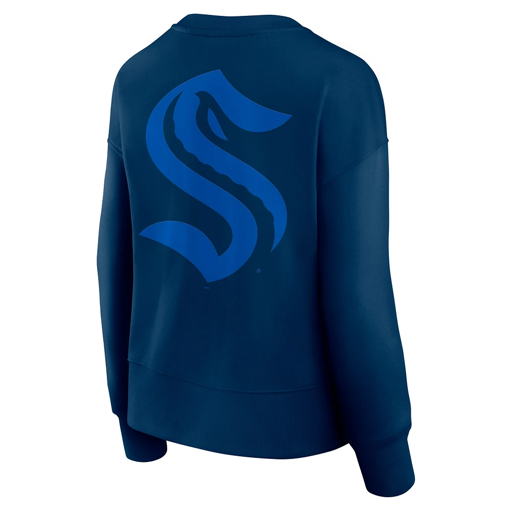 Women's Fanatics  Navy Seattle Kraken Elements Flow Pullover Sweatshirt