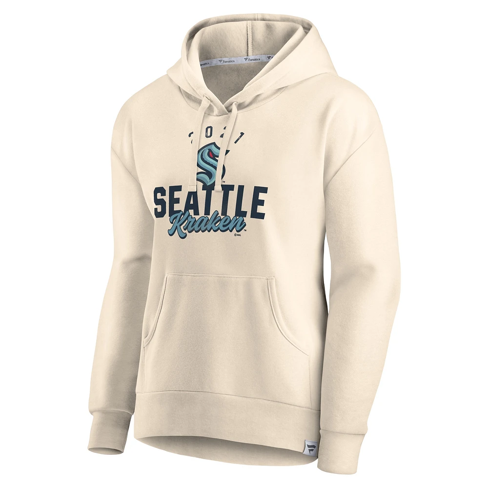 Women's Fanatics Oatmeal Seattle Kraken Carry the Puck Pullover Hoodie Sweatshirt