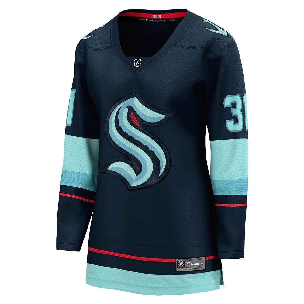 Fanatics pour femmes Philipp Grubauer Navy Seattle Kraken Home - Maillot de joueur échappé