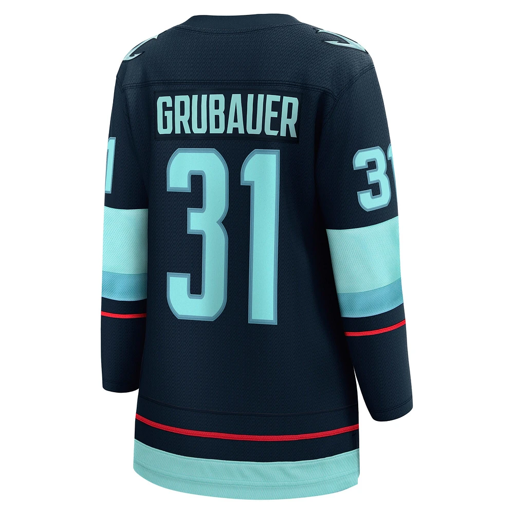 Fanatics pour femmes Philipp Grubauer Navy Seattle Kraken Home - Maillot de joueur échappé