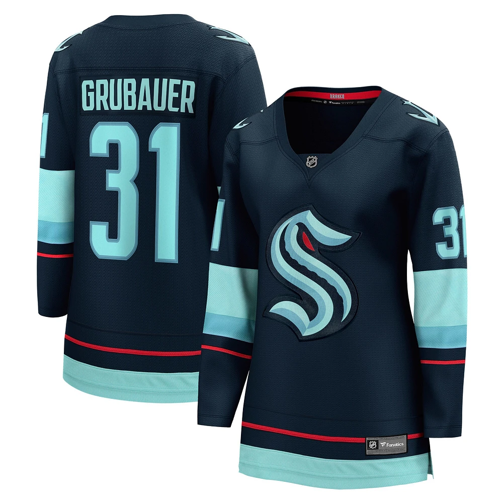 Fanatics pour femmes Philipp Grubauer Navy Seattle Kraken Home - Maillot de joueur échappé