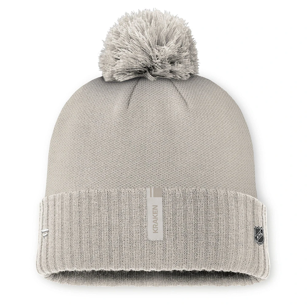 Women's Fanatics Tan Seattle Kraken Authentic Pro Road Cuffed Knit Hat with Pom